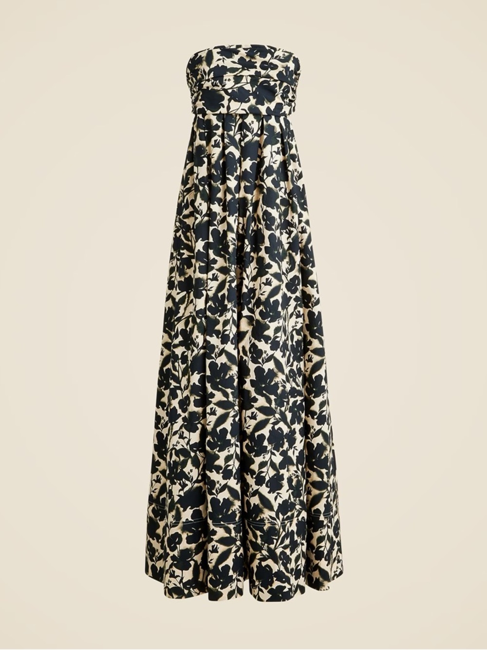 J. Crew Black and Cream Strapless Floral Maxi Dress